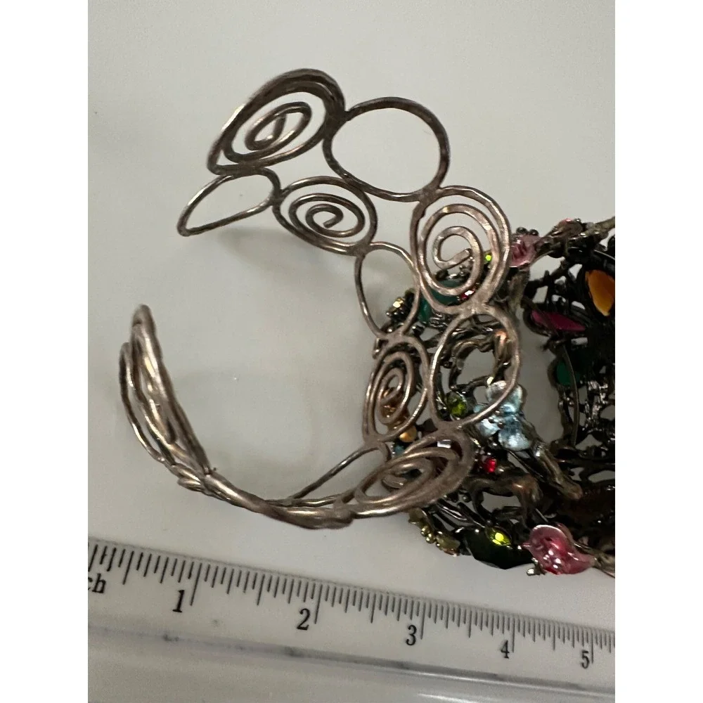 Wide Cuff Bracelet Lot Crystals Flower Swirls Rustic Hippie Set of 3 Statement